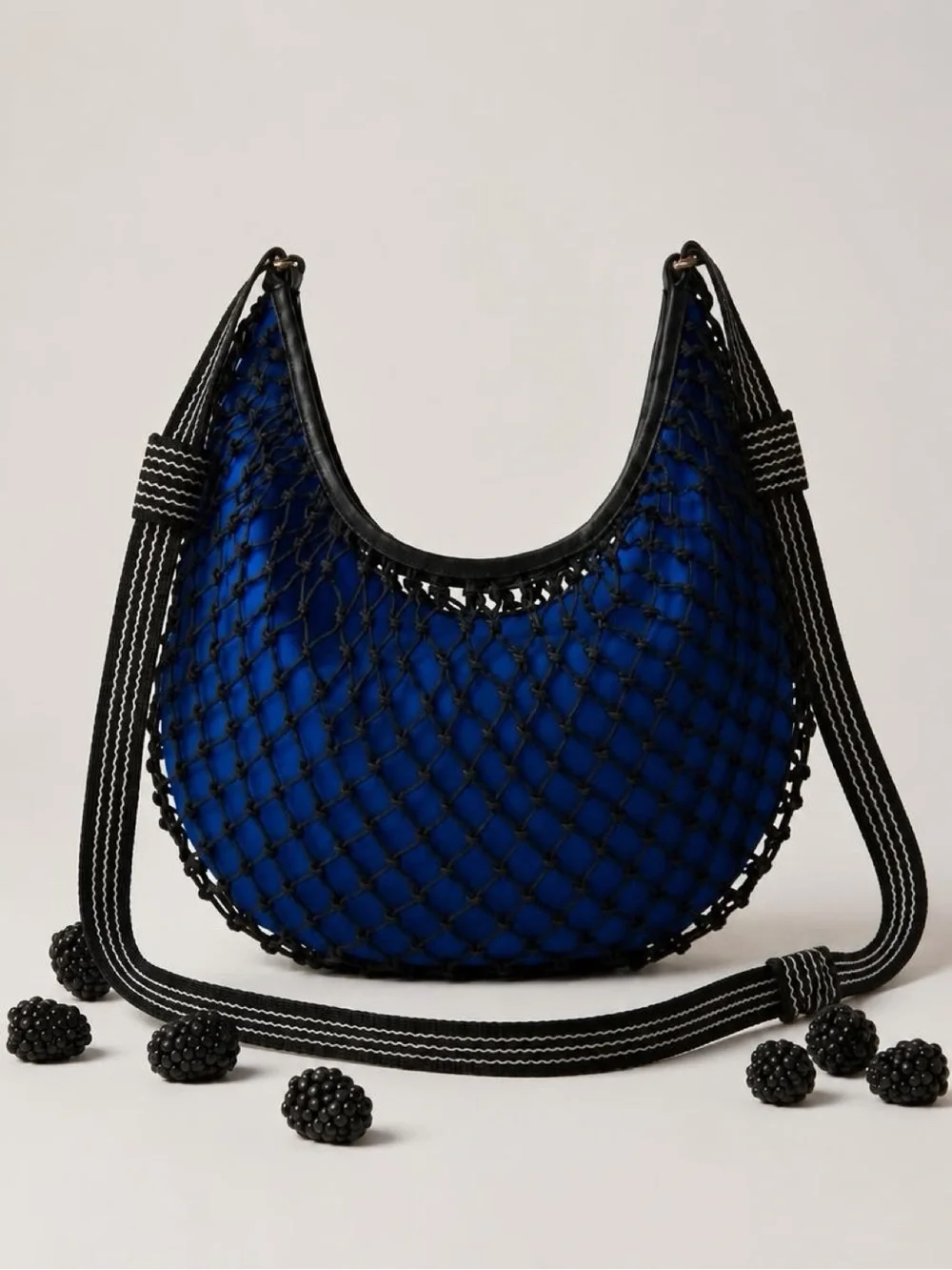 NWT Free People Silver Springs Sling Bag Crochet Mesh Black Blue MSRP $98